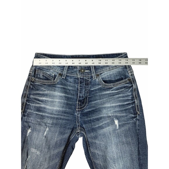 BKE Alec Jeans Womens 28x32 Slim Distressed Blue Medium Whisker Wash Straight - Picture 5 of 13